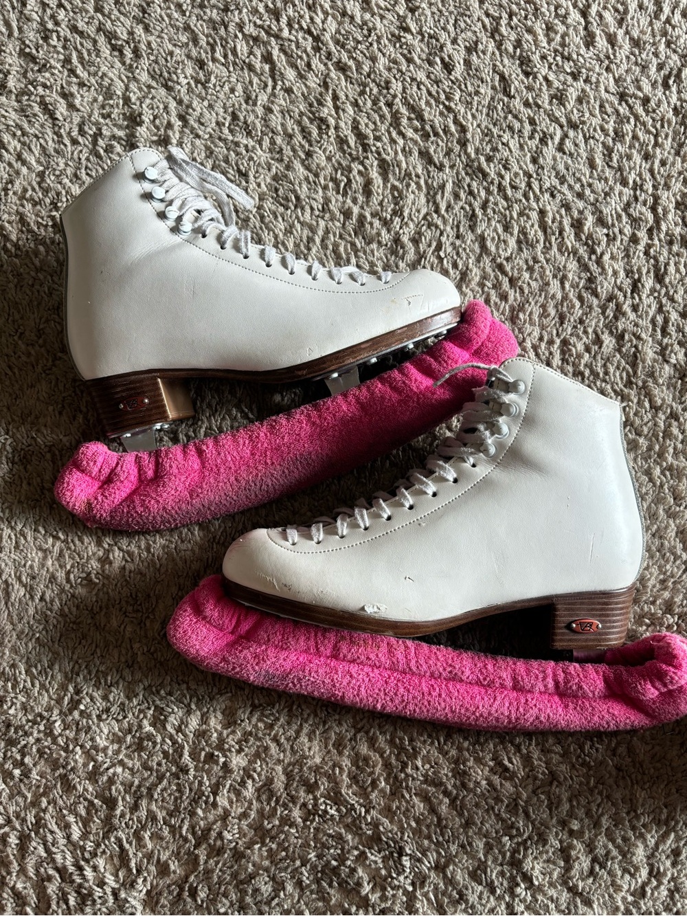 Classic White Women's Figure Skates with Pink Blade Covers